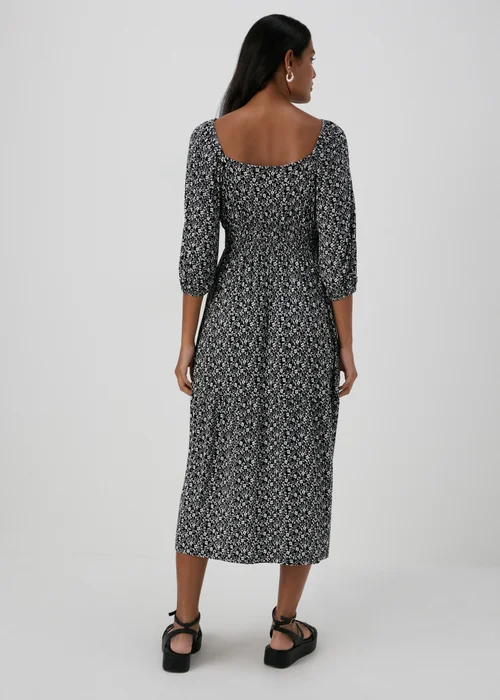 Black Ditsy Floral Shirred Midi Dress - 8 Image 2