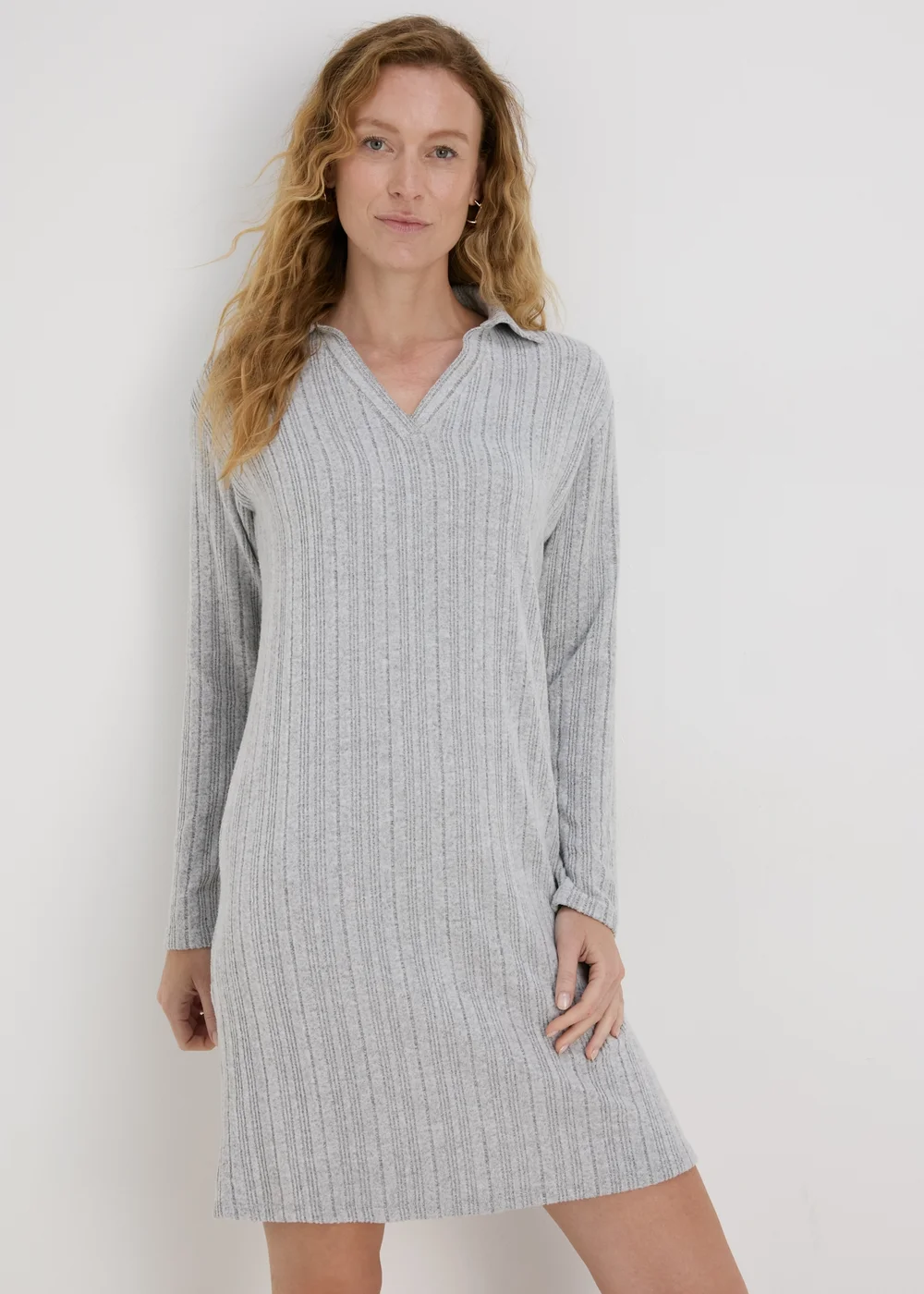 Grey Ribbed Mini Dress - 8 Image 1