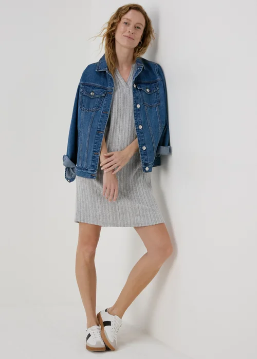 Grey Ribbed Mini Dress - 8 Image 4