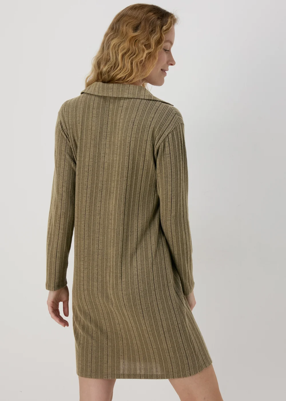 Khaki Ribbed Mini Dress - 8 Image 2