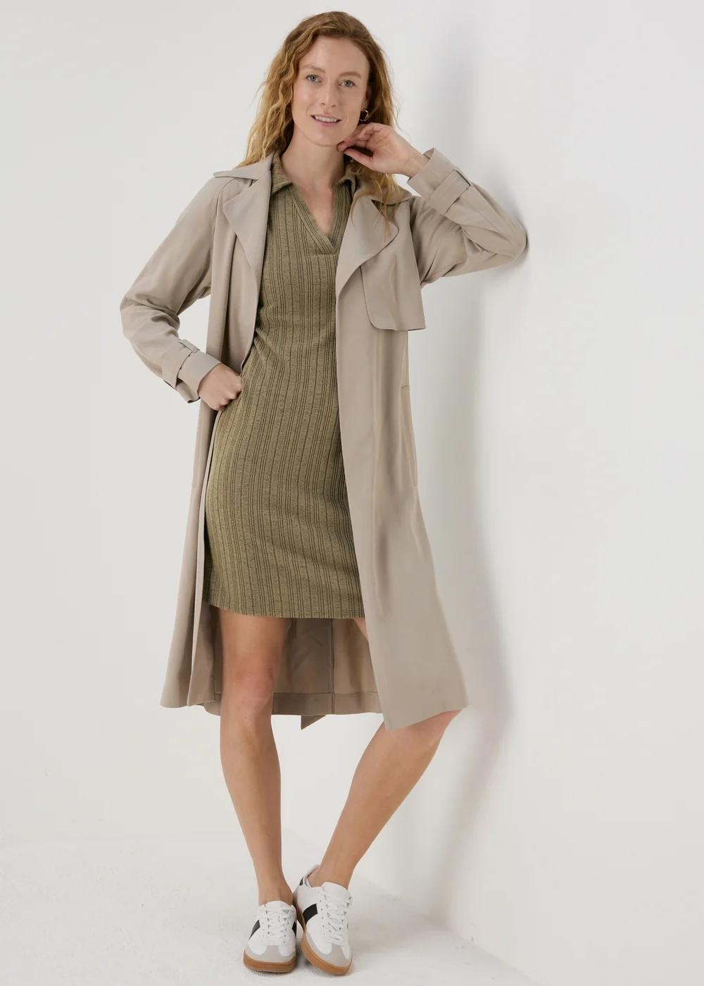 Khaki Ribbed Mini Dress - 8 Image 4