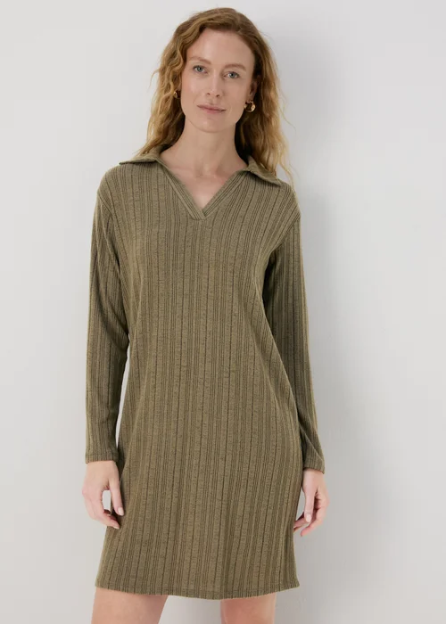 Khaki Ribbed Mini Dress - 8 Image 1