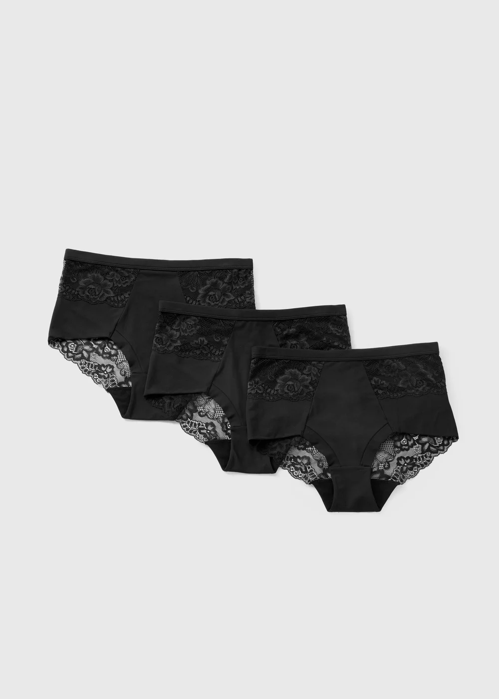 3 Pack Black Brushed Lace Full Knickers - 8 Image 1