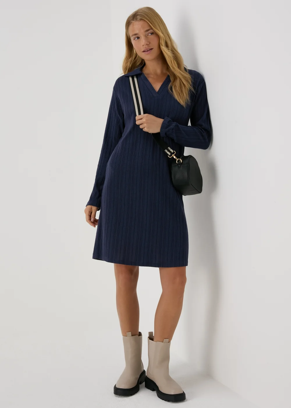 Blue Ribbed Mini Dress - 8 Image 4