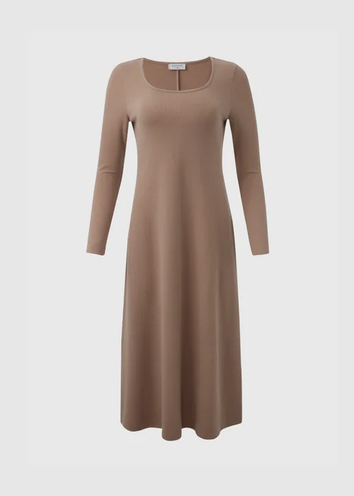 Beige Ribbed Scoop Neck Midi Dress - 8 Image 5