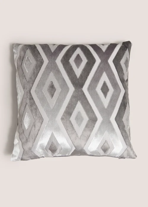 Grey Crushed Velvet Diamond Cushion Image 1