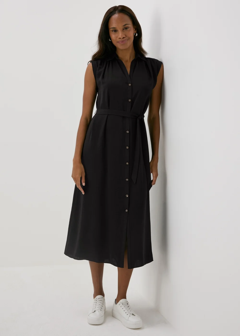 Black Button Through Midi Shirt Dress - 8 Image 1