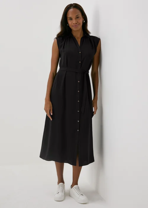 Black Button Through Midi Shirt Dress - 8 Image 1