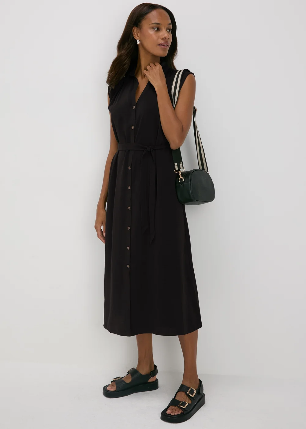 Black Button Through Midi Shirt Dress - 8 Image 4