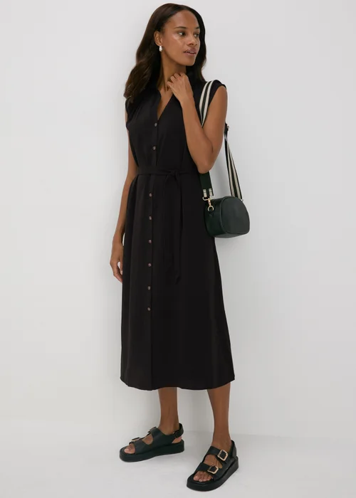 Black Button Through Midi Shirt Dress - 8 Image 4