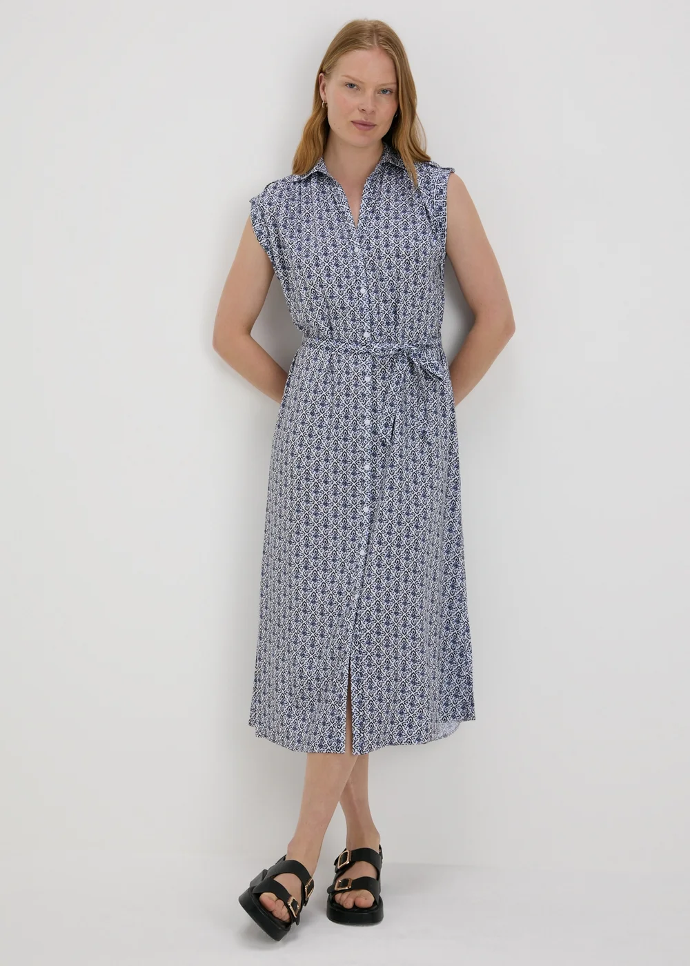Blue Tile Print Viscose Shirt Dress - 8 Image 1