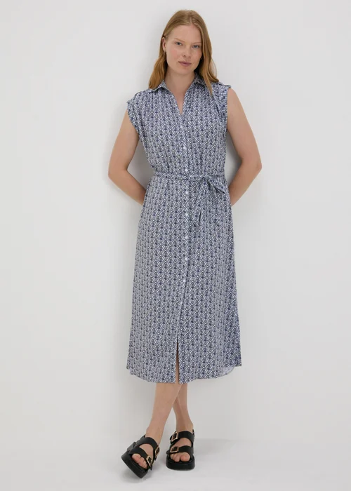 Blue Tile Print Viscose Shirt Dress - 8 Image 1
