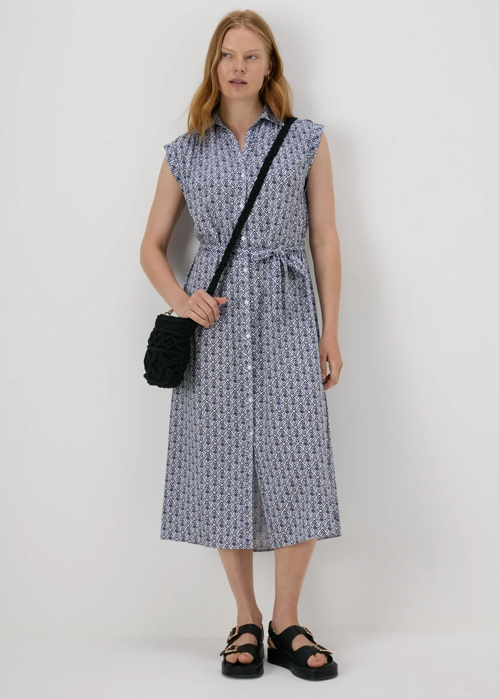 Blue Tile Print Viscose Shirt Dress - 8 Image 4