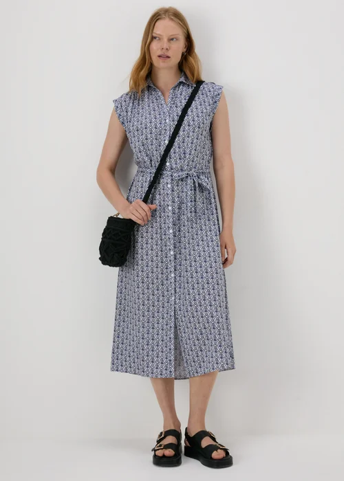 Blue Tile Print Viscose Shirt Dress - 8 Image 4