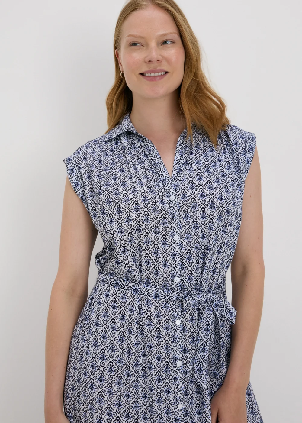 Blue Tile Print Viscose Shirt Dress - 8 Image 3