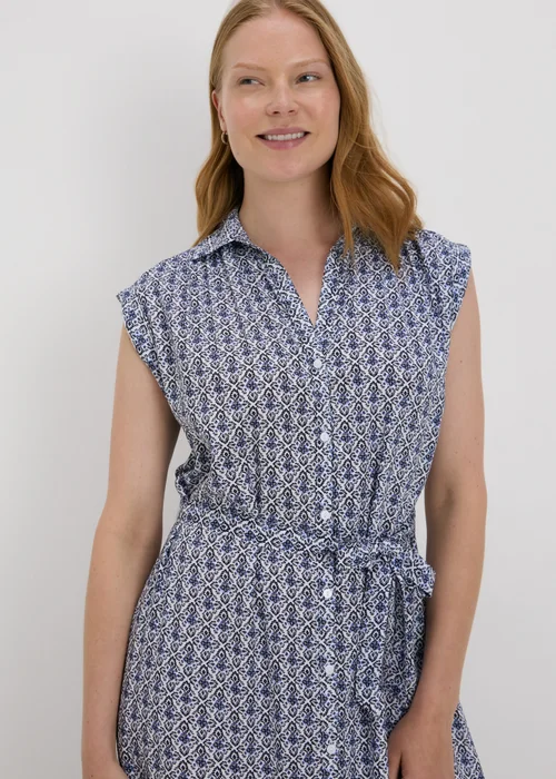 Blue Tile Print Viscose Shirt Dress - 8 Image 3