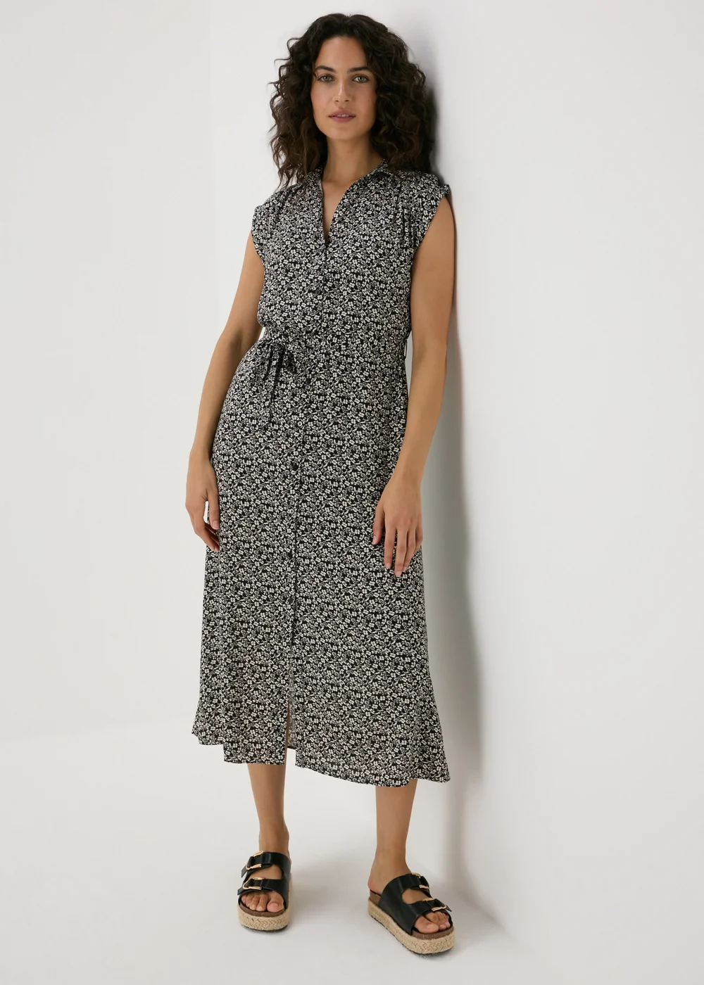 Black Floral Viscose Shirt Midi Dress - 8 Image 1