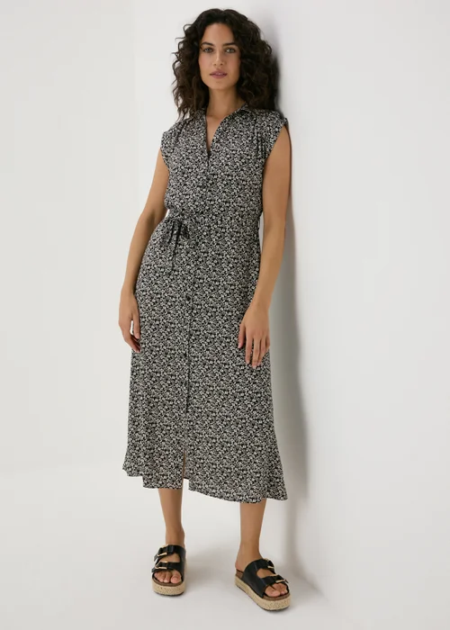Black Floral Viscose Shirt Midi Dress - 8 Image 1