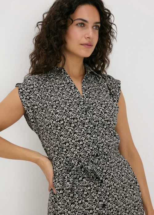 Black Floral Viscose Shirt Midi Dress - 8 Image 3