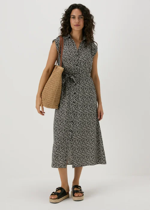 Black Floral Viscose Shirt Midi Dress - 8 Image 4