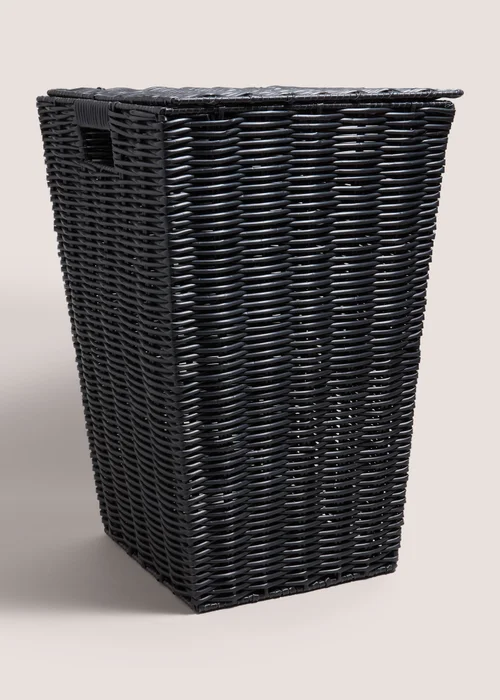 Black Woven Plastic Laundry Basket Image 1