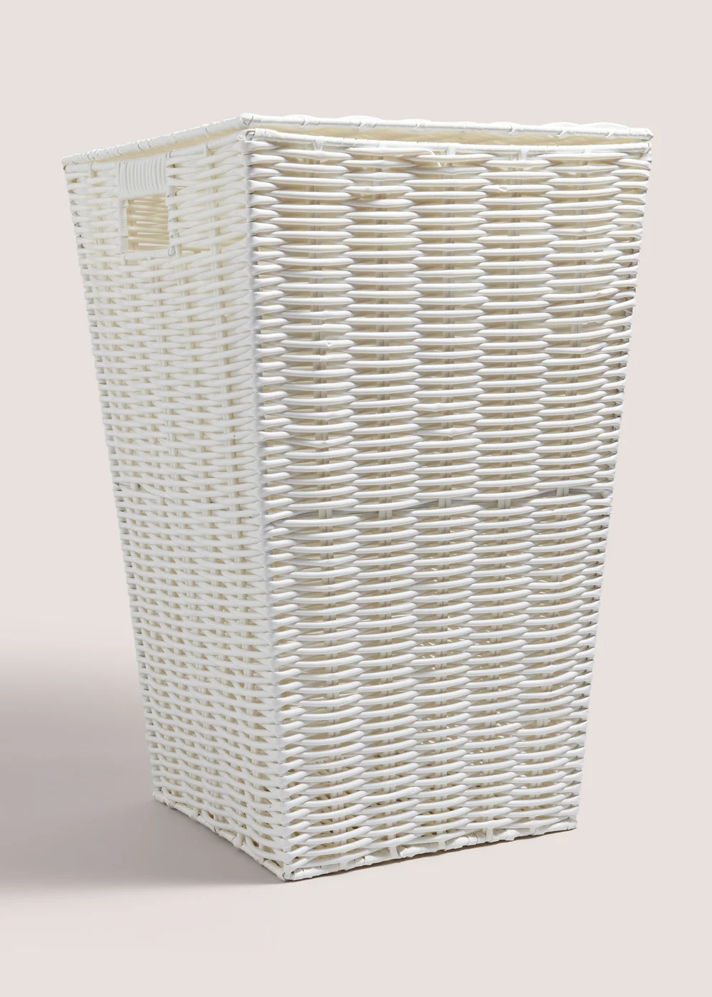 White Woven Plastic Laundry Basket Image 1