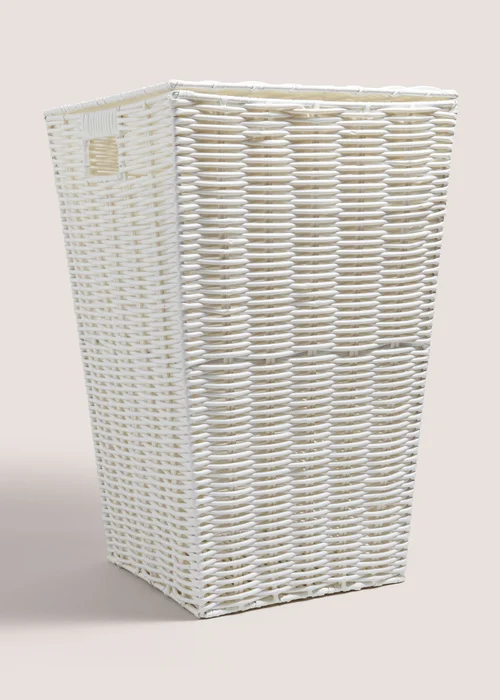 White Woven Plastic Laundry Basket Image 1