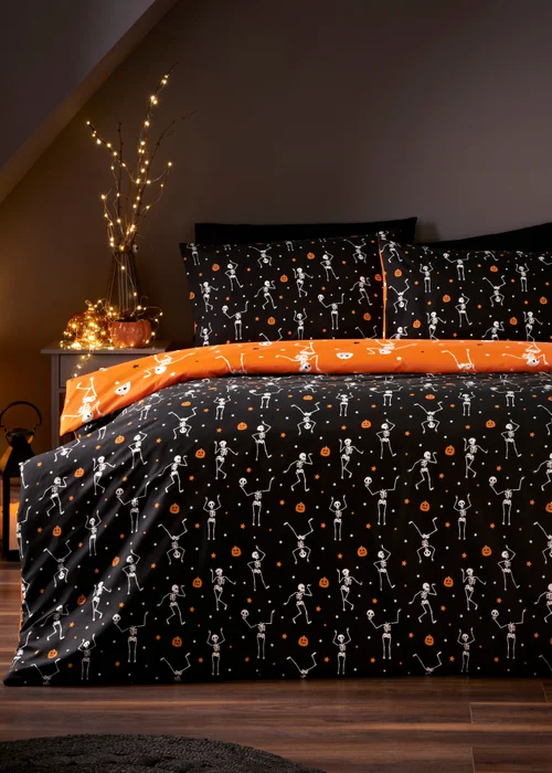 Halloween Reversible Skeleton Duvet Set - Single Image 1