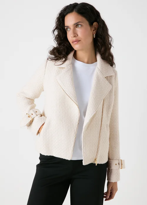 Et Vous Ivory Boucle Biker Jacket - 8 Image 3