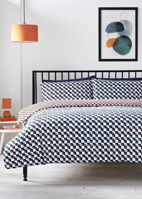 Navy Geometric Duvet Set - Single Image 1