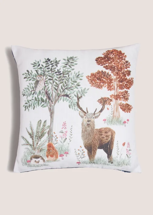 White Woodland Animal Cushion (43x43cm) Image 1