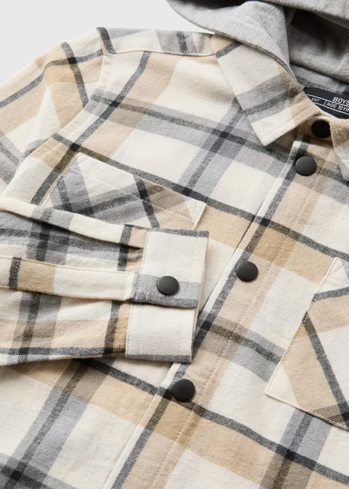 Boys Cream Hooded Check Shirt (7-15yrs) - 7 Yrs Image 2