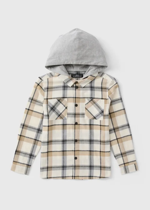 Boys Cream Hooded Check Shirt (7-15yrs) - 7 Yrs Image 1