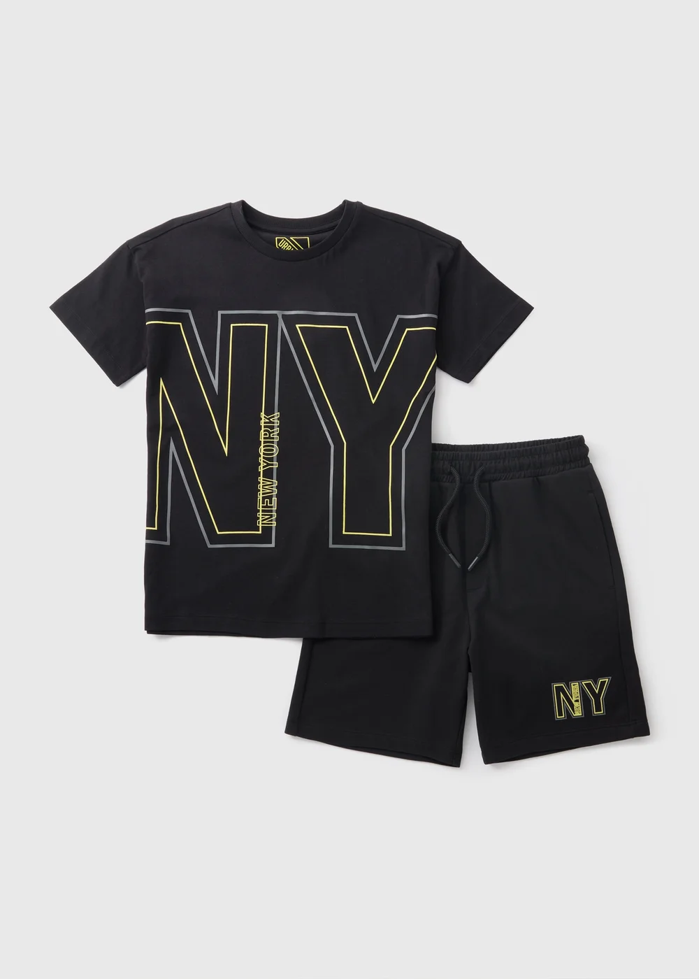 Boys Black NY T-Shirt & Shorts Set (7-15yrs) - Age 7 Years Image 1