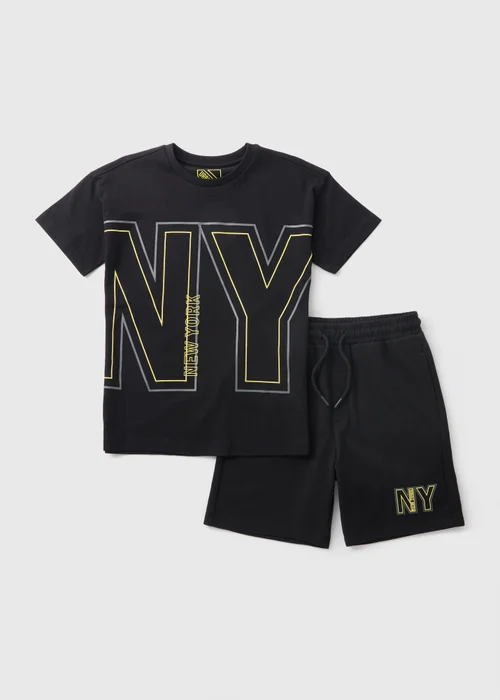 Boys Black NY T-Shirt & Shorts Set (7-15yrs) - Age 7 Years Image 1