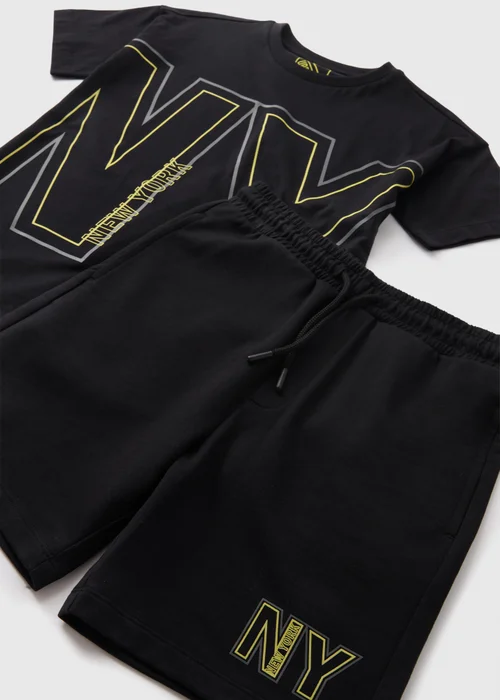 Boys Black NY T-Shirt & Shorts Set (7-15yrs) - Age 7 Years Image 2