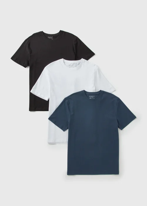 3 Pack Black White & Navy Plain T-Shirt - S Image 1