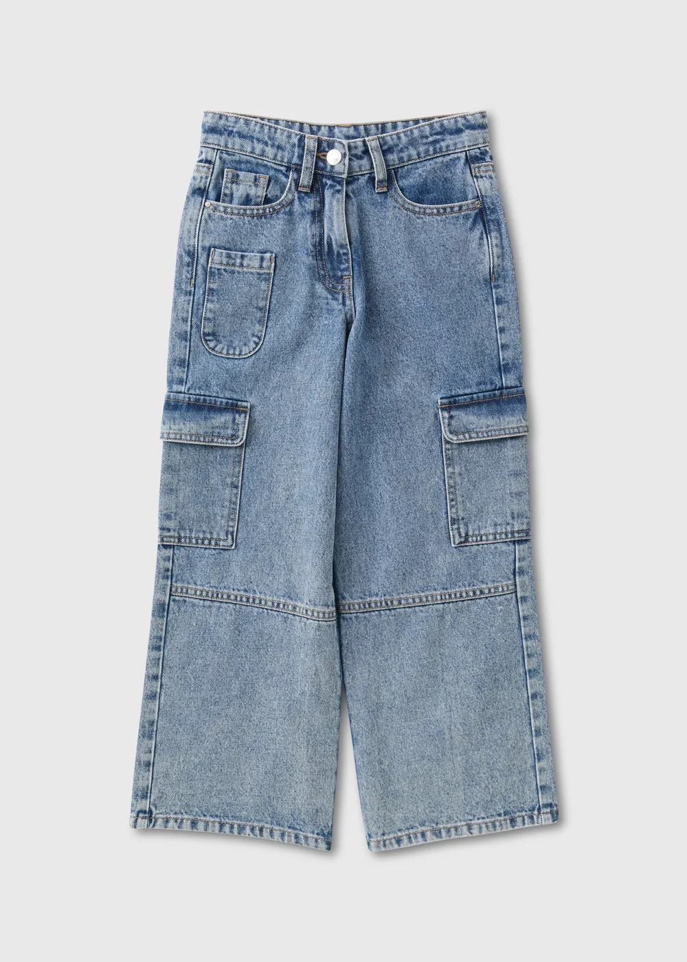 Girls Blue Wide Leg Cargo Jeans (7-15yrs) - 8 Yrs Image 1