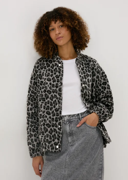 Grey Leopard Print Bomber Jacket - 8 Image 1