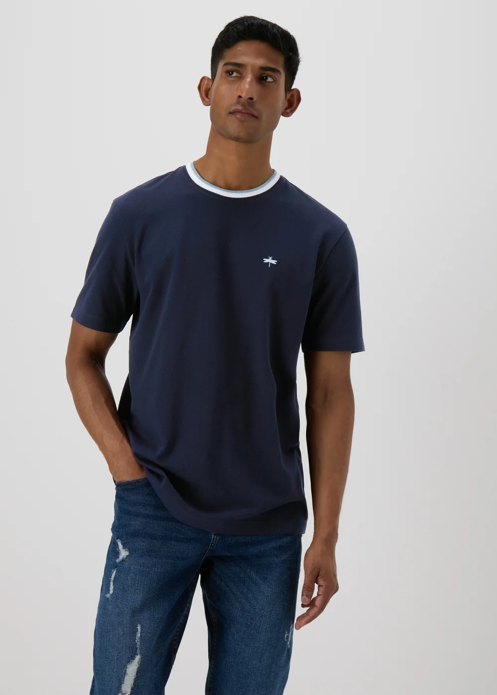 Navy Contrast Neck T-shirt - S Image 1
