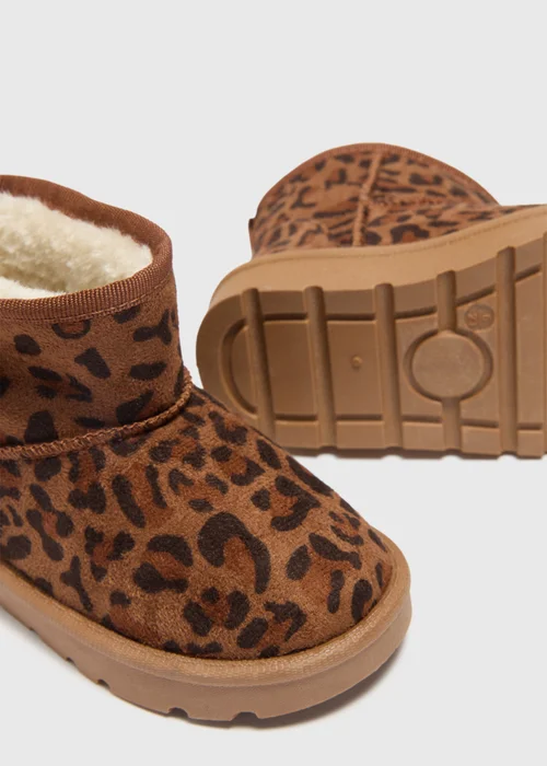 Girls Tan Leopard Snug Boots (Younger 4-9) - Size 4 Infants Image 2