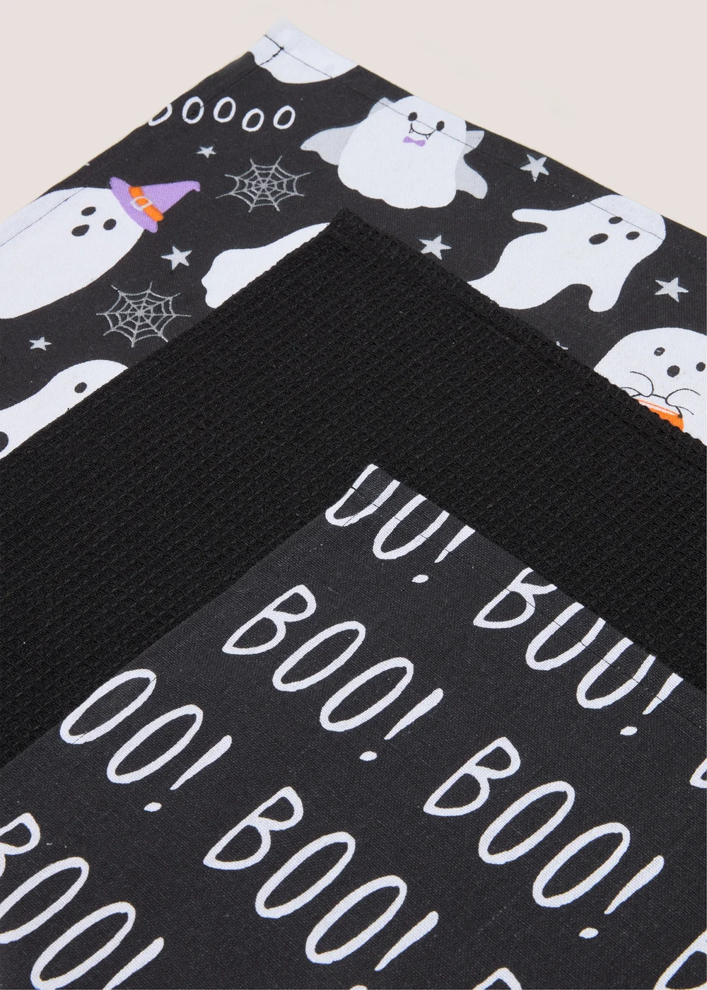 3 Pack Black Halloween Ghost Tea Towels (45x65 cm) Image 2