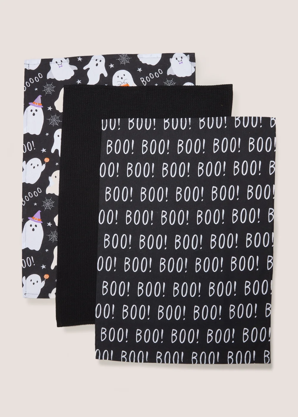 3 Pack Black Halloween Ghost Tea Towels (45x65 cm) Image 1