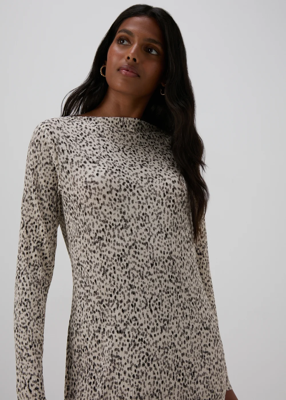 Cream Spot Print Plisse Midi Dress - 8 Image 3