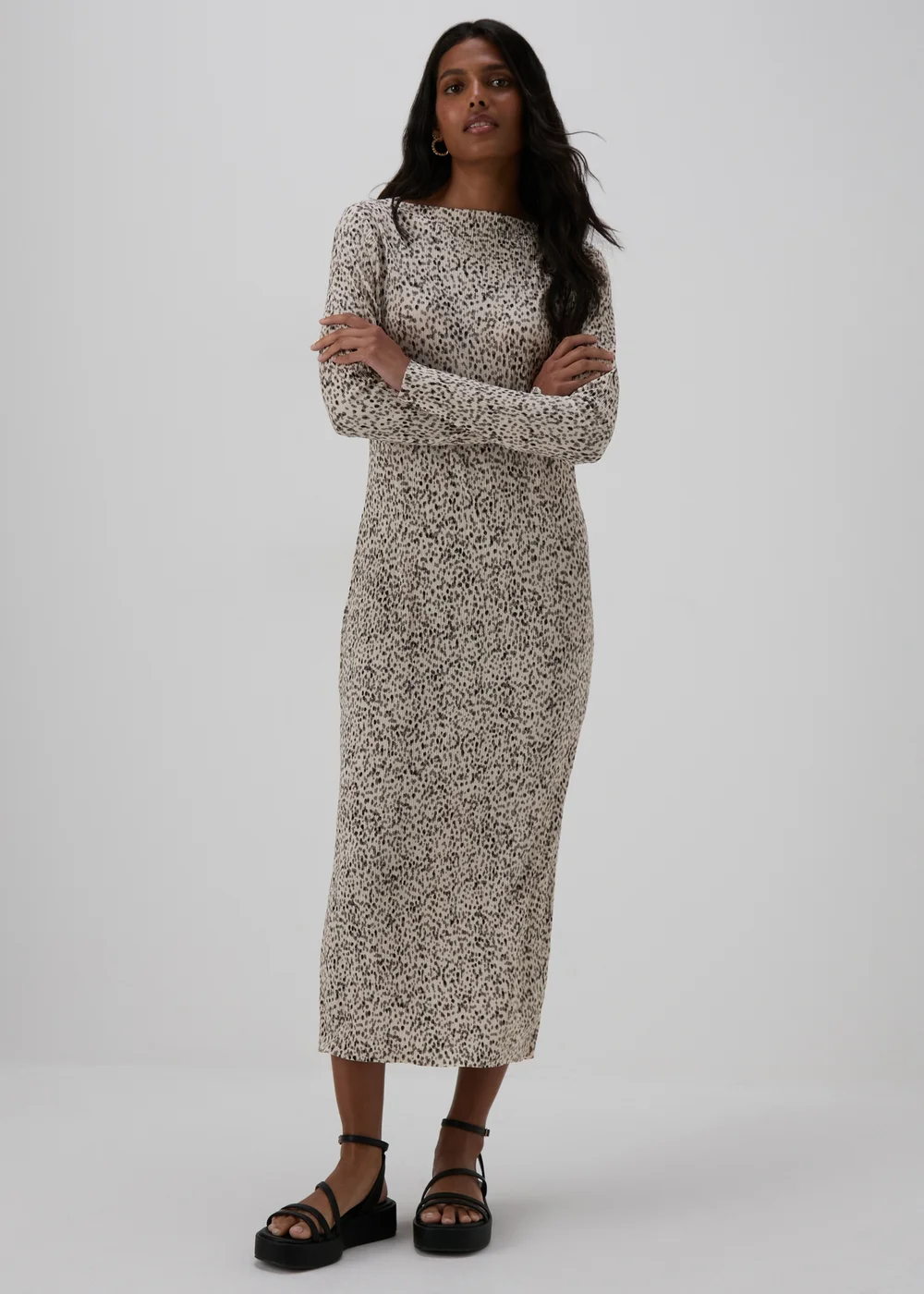 Cream Spot Print Plisse Midi Dress - 8 Image 4