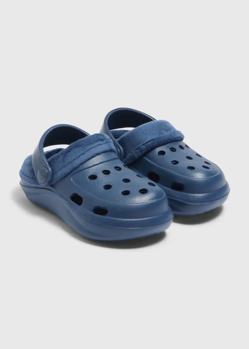 Kids Navy Faux Fur Lined Clogs (Younger 4-12) - 6 Infant Image 1