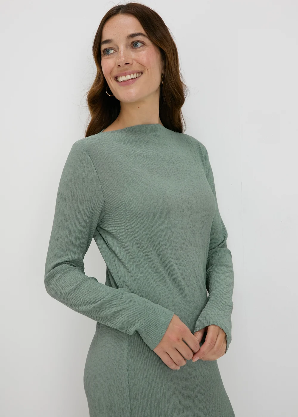 Green Plisse Midi Dress - Size 8 Image 3