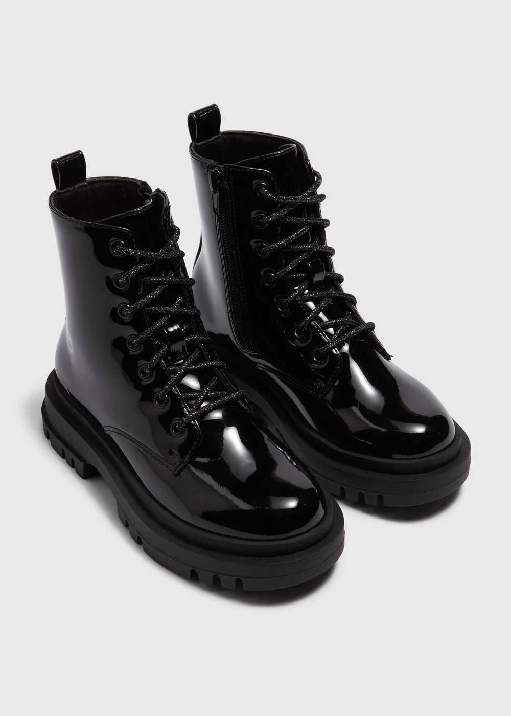 Girls Black Patent Lace Up Boots (Younger 10-5) - Size 1 Image 1