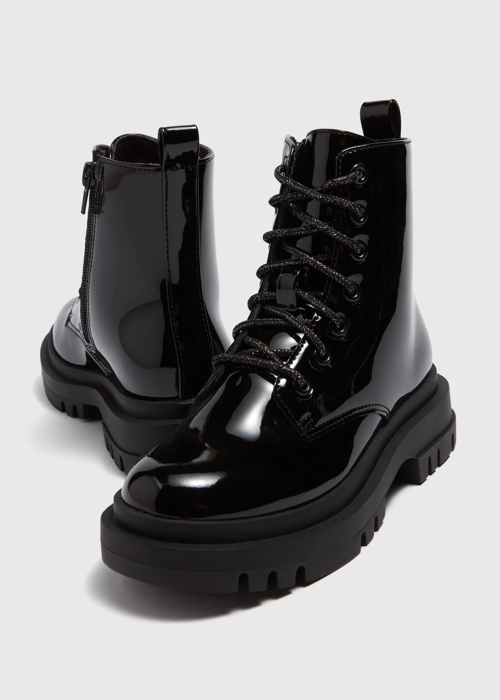 Girls Black Patent Lace Up Boots (Younger 10-5) - Size 1 Image 2