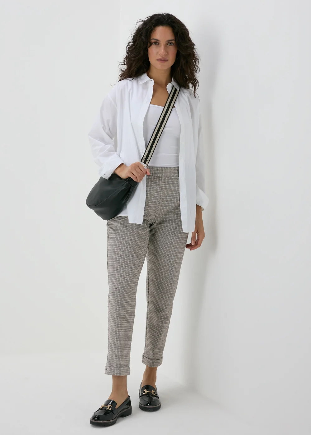 Brown Check Ponte Straight Leg Trousers - 8 Image 4